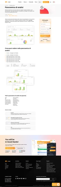 Visualizza i messaggi in entrata e in uscita, le chiamate, le chat, il rapporto sulle prestazioni per ora, per reparto o per agenti. Ottieni una panoramica perfetta della tua assistenza clienti.