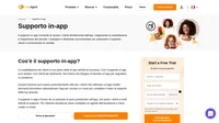 Il supporto in-app è fornito da un pulsante di aiuto posizionato nell'app. Per ulteriore assistenza viene contattato un agente dell'assistenza e viene creato un ticket.