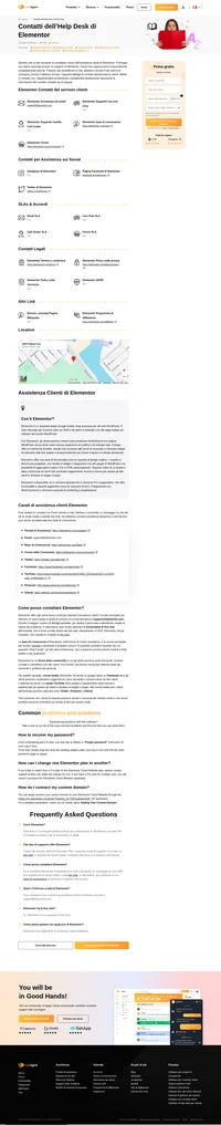 Come contattare il servizio clienti di Elementor tramite le email, il supporto della live chat, il numero di telefono, il supporto sui social media e il servizio di supporto self-service.