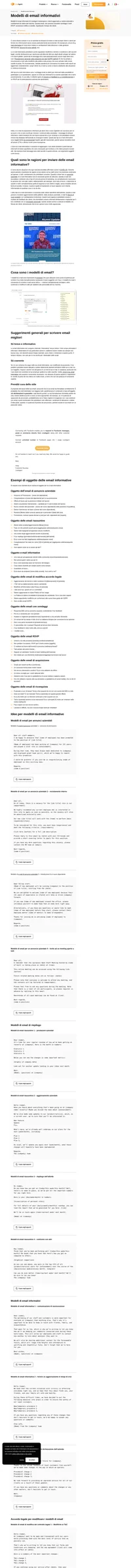 Utilizza i nostri modelli di email informativi per riassunti email, annunci a livello aziendale, email di rassicurazione e altro ancora.