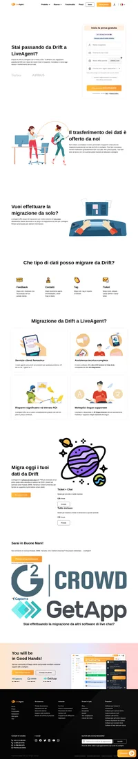 Stai cercando di migrare i tuoi dati da Drift ad un servizio differente? Dai un'occhiata a LiveAgent e scopri i suoi vantaggi. Inizia oggi la tua prova gratuita.