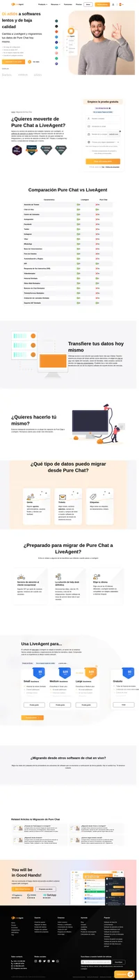 ¿Te pasas de Pure Chat a LiveAgent? Nuestros agentes de soporte y el equipo técnico te ayudarán con gusto a migrar todos tus datos de forma rápida y segura. Todo ello de forma gratuita. Ponte en contacto con nosotros hoy mismo para hablar de la migración de datos.