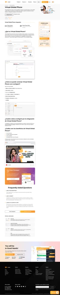 Virtual Global Phone proporciona números de teléfono locales virtuales en más de 60 países. Obtén más información sobre la integración de Virtual Global Phone en LiveAgent.