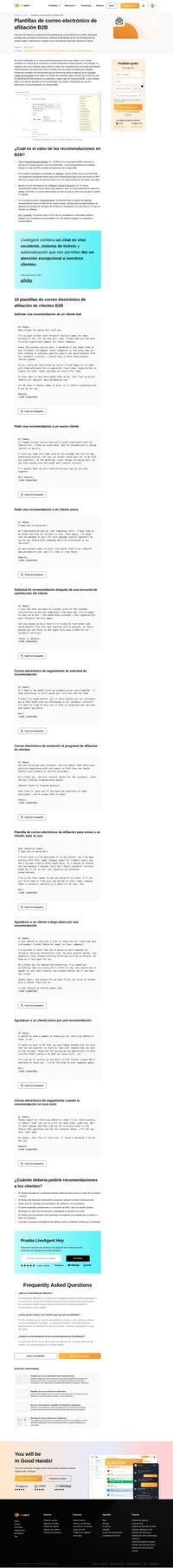Usa nuestras plantillas de correo electrónico de afiliación B2B para obtener recomendaciones de tus mejores clientes y fans más grandes. ¡Copia, pega y mejora de inmediato!