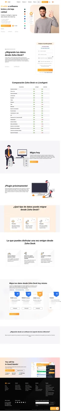 LiveAgent ofrece una migración gratuita desde Zoho Desk totalmente ejecutada por nuestro personal de soporte técnico. Transferir tus datos desde Zoho Desk a LiveAgent es rápido, seguro y gratuito.