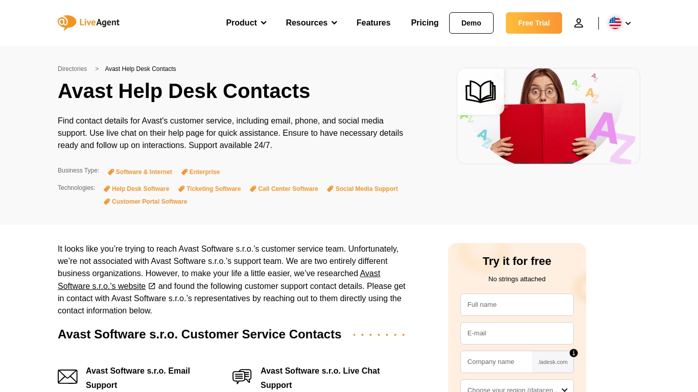 Avast Help Desk Contacts - LiveAgent