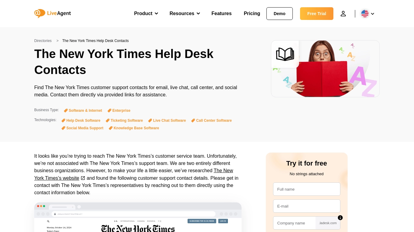 The New York Times Help Desk Contacts - LiveAgent