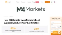 Discover how M4Markets reduced agent workload and boosted international engagement 80% with LiveAgent's AI chatbot and automation.