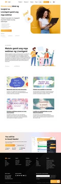 Ang webinar ng serbisyong kustomer ng LiveAgent ay nakatuon sa multi-channel na solusyong help desk. Live na chat, software sa pagtitiket, live chat, naka-built in na call center at marami pa ang kasama. Ang libreng pagsubok ng LiveAgent ay magagamit para sa limitadong oras.