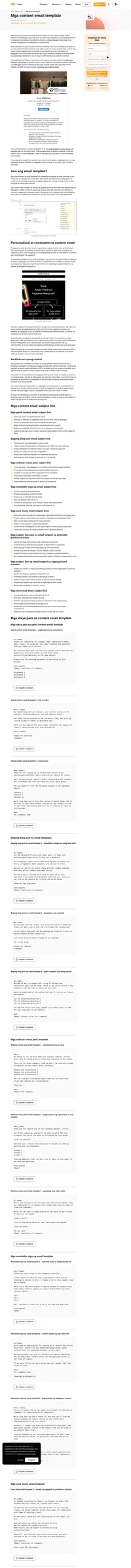 I-bookmark ang page na ito para ma-save ang lahat ng content email templates sa iisang lugar, kasama ang templates para sa webinar invites, must-read emails, at newsletters.