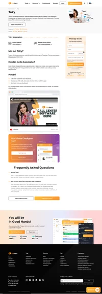 Toky on telefoniteenus ja VoIP-pakkuja, mis võimaldab Teil kõnekeskust tõhusalt hallata. Maksimaalse efektiivsuse saavutamiseks integreerige Toky LiveAgentiga.