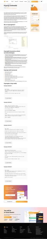 Kasutage meie valmis kupongi meilimalle klientide kaasamiseks ja müügi suurendamiseks. Saate need salvestada otse LiveAgenti.
