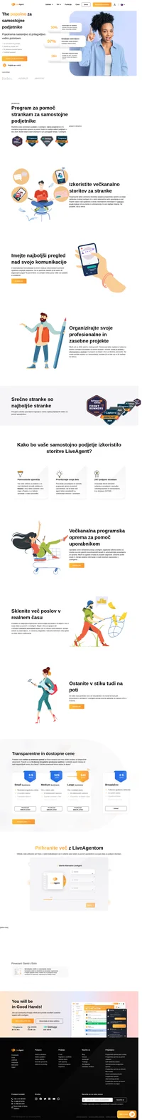 Razširite svoje samostojno podjetje z LiveAgent, najbolj pregledano in #1 ocenjeno programsko opremo za pomoč malim in srednje velikim podjetjem v letu 2020. Bodite bližje svojim strankam in jim pomagajte hitreje z LiveAgent.