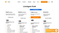 A LiveAgent előfizetések 9 USD/ügynök/hó áron kezdődnek, és tartalmazzák az e-mailes jegykezelést, az élő chat funkciót, a tudástárat és egyebeket. A teljes előfizetés 69 USD/ügynök/hó áron érhető el.