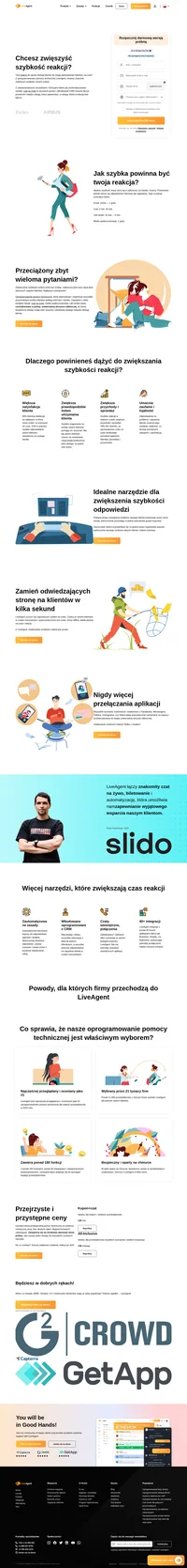 Zwiększ szybkość reakcji o 26% z LiveAgent. Twoi klienci będą zachwyceni, a twoja sprzedaż wzrośnie. Wypróbuj LiveAgent już dziś.