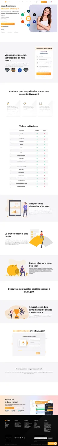 LiveAgent est la solution ultime de support client pour votre entreprise. Avec des outils utiles, un support de multiples canaux et plus de 175 fonctionnalités, LiveAgent est le bon choix pour votre entreprise. Le widget de chat de LiveAgent est le plus rapide du marché, avec des vitesses d'affichage du chat de 2,5 secondes.