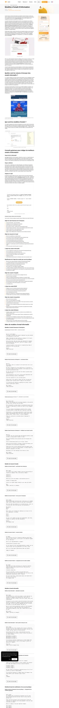 Utilisez nos modèles d'e-mails d'information pour les condensés de e-mails, les annonces à l'échelle de l'entreprise, les e-mails de réconfort, etc.