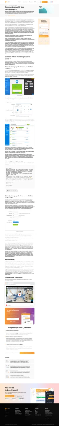 Les témoignages de clients ou les réactions positives peuvent compléter vos évaluations. Lisez et apprenez comment recueillir des témoignages.