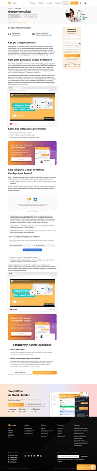 Google kontaktų integracija leidžia patogiai tvarkyti kontaktus iš LiveAgent. Tiesiog integruokite ją per Zapier.