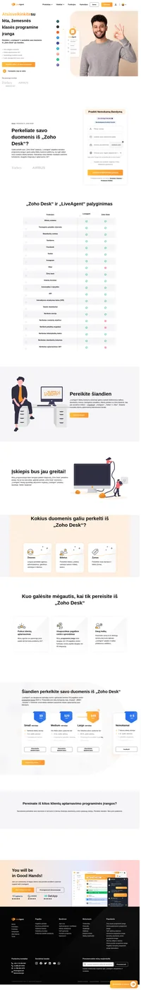 „Liveagent“ siūlo nemokamą „zoho desk“ perkėlimą, kurį pilnai atlieka mūsų techninės pagalbos darbuotojai. Duomenų perkėlimas iš „zoho desk“ į „liveagent“ yra greitas, saugus ir nemokamas.