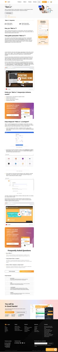 Prijunkite "Mail.ru" su LiveAgent ir gaukite prieigą prie daugiau bendravimo funkcijų ir klientų užklausų tvarkymo kanalų.
