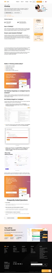 Pārvaldiet projektus, sadarbojieties, izveidojiet uzdevumus, uzturiet savu darbplūsmu un pārvaldiet to no informācijas paneļa, izmantojot LiveAgent ClickUp integrāciju.