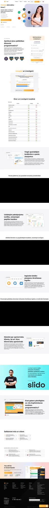 LiveAgent ir Hiver alternatīva, kas var apstrādāt vairākas e-pasta iesūtnes un vairākus saziņas kanālus. Uzziniet vairāk par LiveAgent.