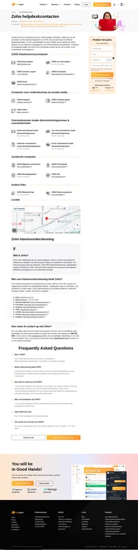 Contact opnemen met de klantenservice van ZOHO via email, live chatondersteuning, telefoonnummer, sociale media-ondersteuning en selfservice-ondersteuning.