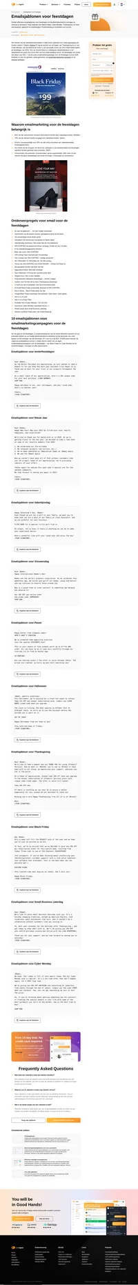 Haal voordeel uit onze emailsjablonen voor promotionele feestdagen voor Black Friday, Cyber ​​Monday, Pasen, de wintervakanties en meer.