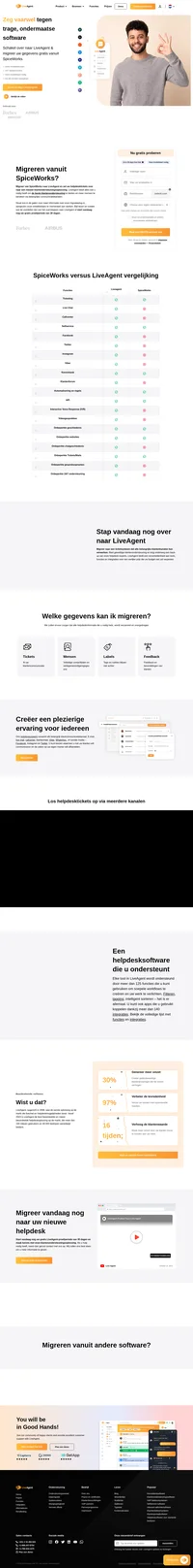 Migreer vandaag nog gratis van SpiceWorks naar LiveAgent. We kunnen al uw tickets, contacten, vertegenwoordigersprofielen, feedback en meer migreren.