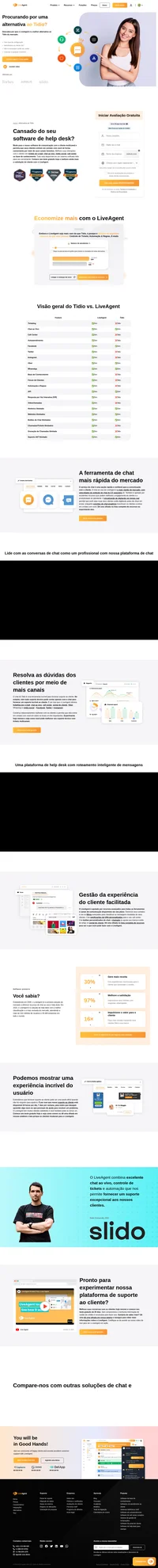 O LiveAgent é uma ótima alternativa ao Tidio com chat ao vivo super-rápido e um sistema de tickets multicanal com preço justo.