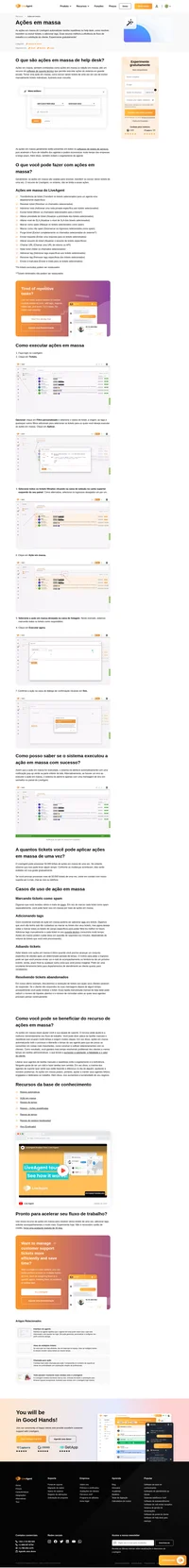 Faça várias coisas ao mesmo tempo com Ações em massa. Com apenas dois cliques você pode resolver, transferir ou excluir tíquetes no LiveAgent.