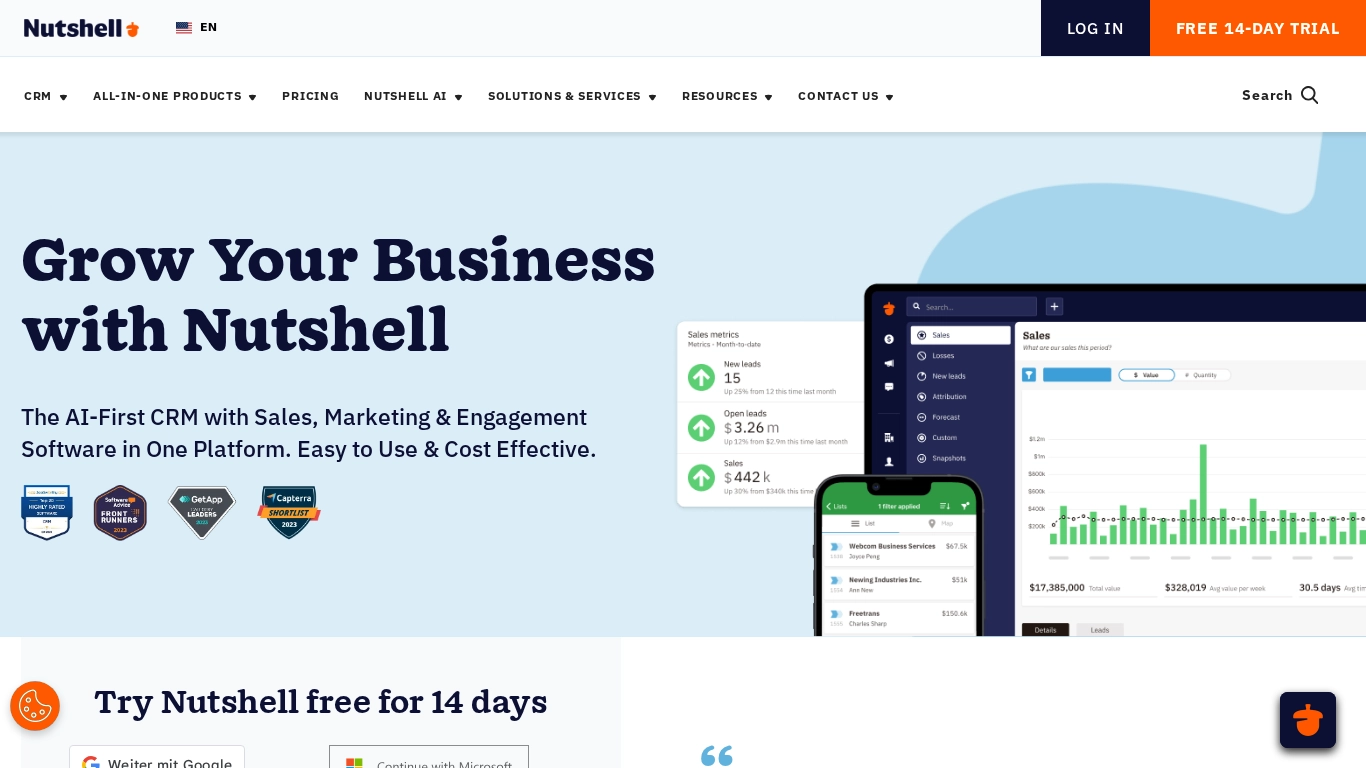 Boost sales and simplify CRM with Nutshell's all-in-one solution. Try it free for 14 days—no credit card required!