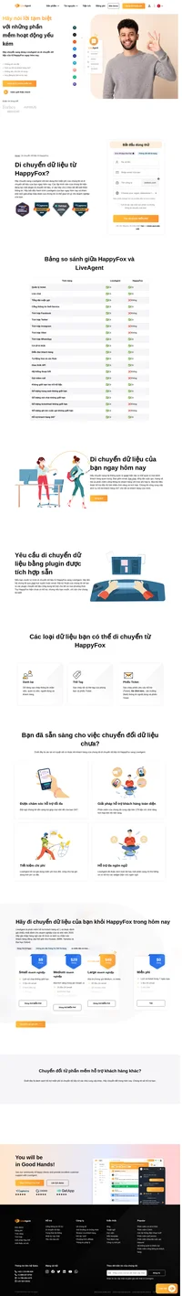 LiveAgent hỗ trợ miễn phí việc chuyển dữ liệu từ HappyFox, hoàn toàn do đội kỹ thuật của chúng tôi đảm trách. Hãy chuyển dữ liệu của bạn khỏi HappyFox trong hôm nay.