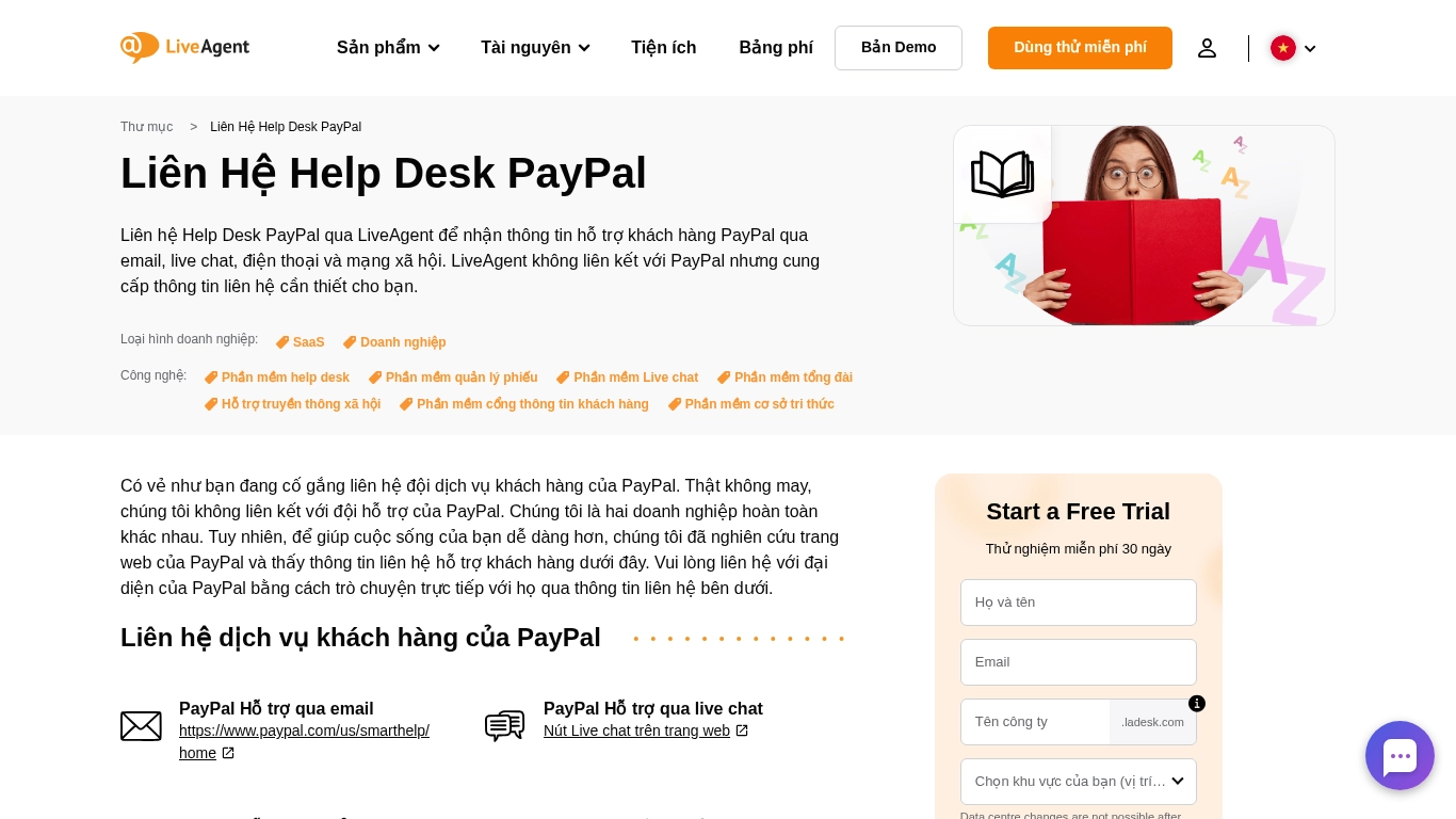 Liên Hệ Help Desk PayPal - LiveAgent
