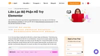 Cách liên lạc với dịch vụ chăm sóc khách hàng của Elementor qua email, hỗ trợ live chat, số điện thoại, hỗ trợ truyền thông xã hội, và hỗ trợ tự phục vụ.