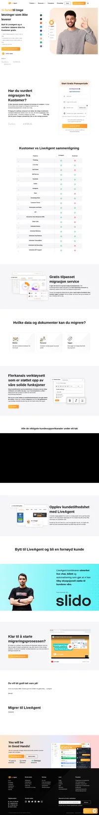 Migrering fra Kustomer? LiveAgent kan hjelpe deg håndtere alt fra email til sosiale medier og fra kunnskapsbasene. Migrer gratis i dag.