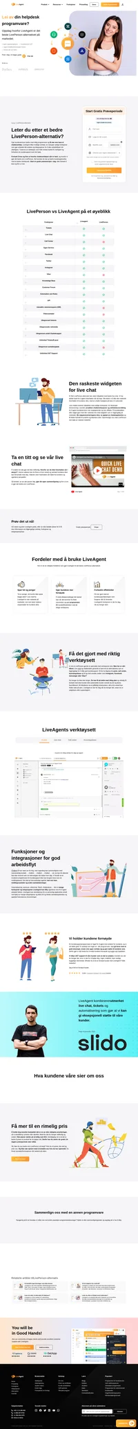 Leter du etter et bedre alternativ til LivePerson? Vurder LiveAgent, prisvinnende flerkanals helpdesk-programvare.
