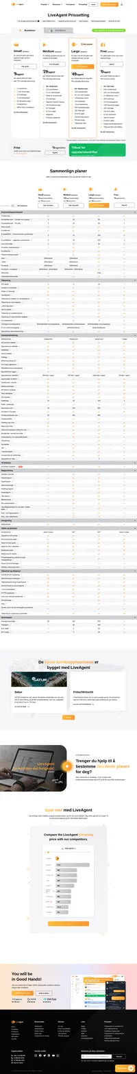LiveAgent-planer starter på $15 per agent per måned og inkluderer e-posthenvendelser, live chat-funksjon, kunnskapsbase og mer. Full pakke er tilgjengelig for $69 per agent per måned.