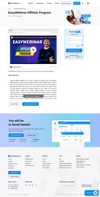 Join the EasyWebinar Affiliate Program and earn 30% recurring commissions with ample resources to boost your growth. Sign up for free, promote with custom URLs and sales videos, and enjoy bonuses and perks. Get paid via PayPal 45 days after month-end, with a one-year conversion cookie tracking. Perfect for online marketers and business owners!