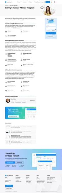 Learn about the Infinity’s Partner Affiliate Program's key details, campaign restrictions, rules, commissions, and more before you join.