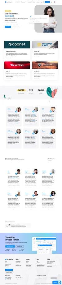 Testimonials show how successful businesses use products/services to thrive. See how customers improved affiliate marketing with Post Affiliate Pro.