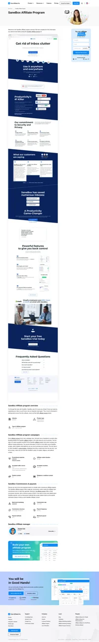 Learn about the SaneBox Affiliate Program's key details, campaign restrictions, rules, commissions, and more before you join.