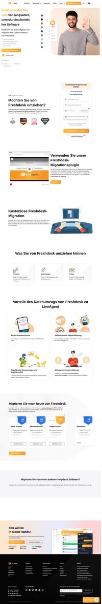 LiveAgent bietet einen kostenlosen Umzug von Freshdesk an. Alle Tickets, Agenten und Rückmeldungen können automatisch zu LiveAgent umgezogen werden.