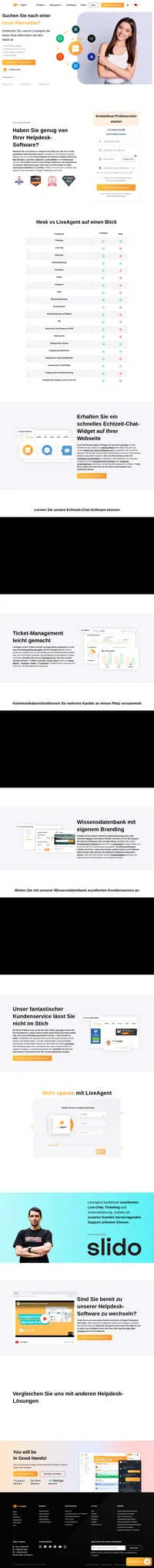 Wechseln Sie von Hesk zu LiveAgent und Sie erhalten ein Ticketingsystem für mehrere Kanäle, das soziale Medien und ein superschnelles Live-Chat-Widget umfasst.