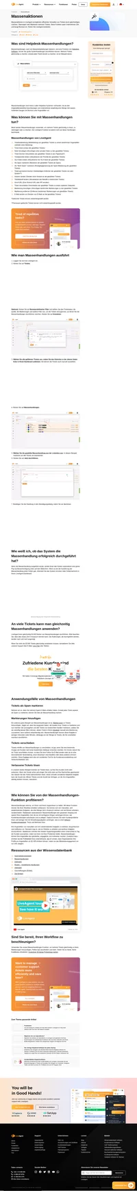 Machen Sie mit Massenaktionen mehrere Dinge gleichzeitig. Mit nur zwei Klicks können Sie Tickets in LiveAgent auflösen, übertragen oder löschen.