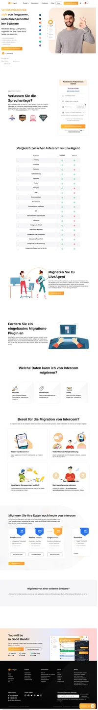 LiveAgent bietet eine kostenlose Intercom-Migration, die vollständig von unseren Mitarbeitern des technischen Supports durchgeführt wird. Die Übertragung Ihrer Daten von Intercom zu LiveAgent geht schnell.