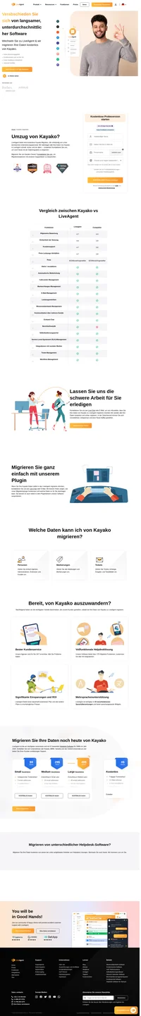 LiveAgent bietet eine kostenlose Migration Ihrer Daten von Kayako nach LiveAgent. Werfen Sie einen Blick auf die Details und holen Sie sich noch heute Ihre kostenlose Migration.